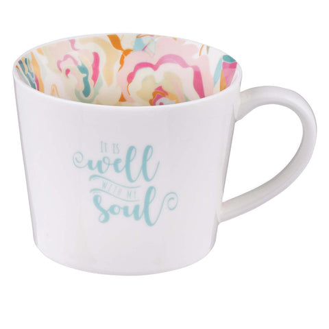 MUG612  Well With My Soul Ceramic Mug in White with Floral Interior