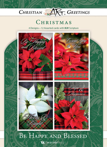 聖誕盒卡 (12張)  Christmas Boxed Cards - Poinsettias Be Happy and Blessed KJV (12 per box)
