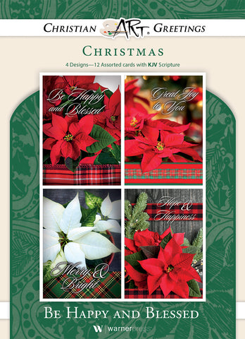 聖誕盒卡 (12張) Christmas Boxed Cards - Poinsettias Be Happy and Blessed KJV (12 per box)