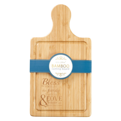 WCU001   Bamboo Cutting Board with Handle: Bless the Food Before Us