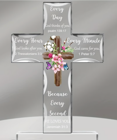 31374 2D Flat, Inspirational Acrylic Christian Standing Cross